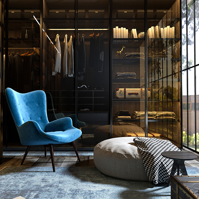 3d render of dress room, wardrobe